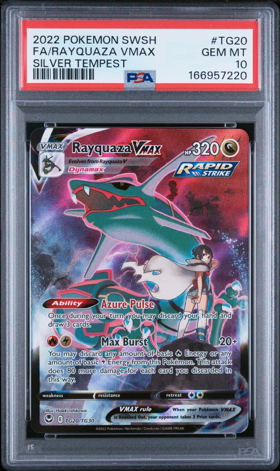 2022 POKEMON SWORD & SHIELD SILVER TEMPEST #TG20 FULL ART/RAYQUAZA VMAX PSA 10