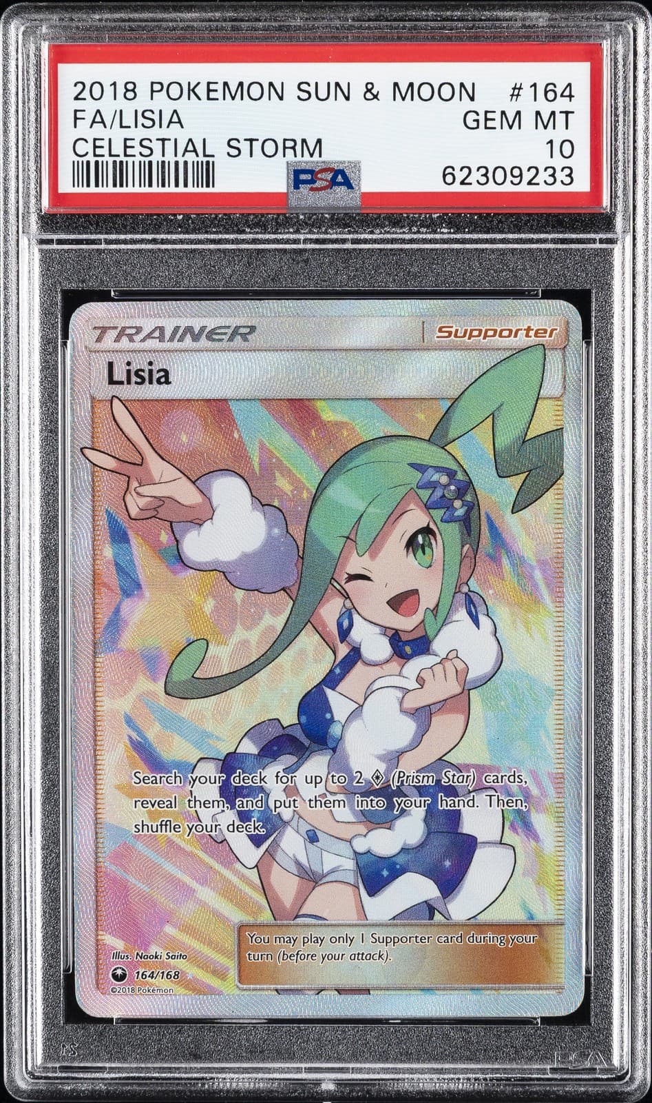 2018 POKEMON SUN & MOON CELESTIAL STORM #164 FULL ART/LISIA PSA 10