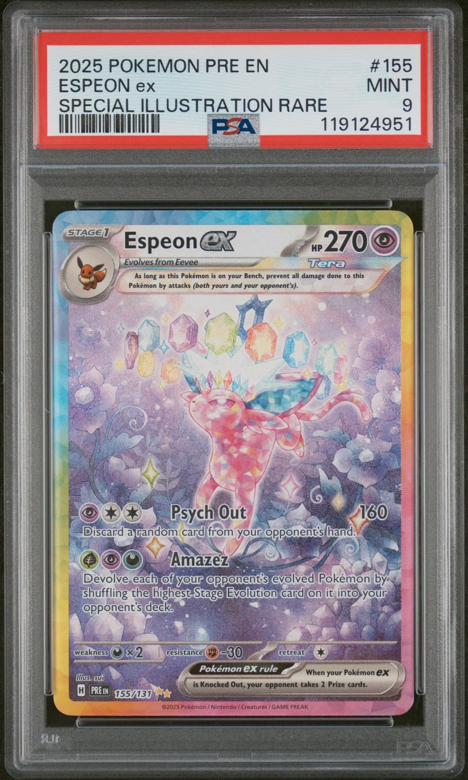 Espeon EX 155/131 PSA 9 Special Illustration Rare Prismatic Evolutions Pokemon