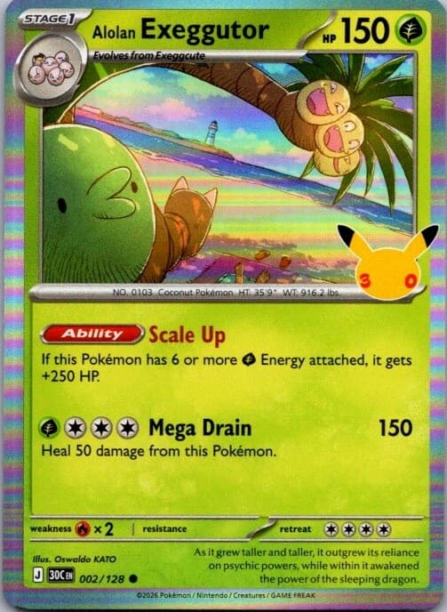 Alolan Exeggutor - 002/12 30th Celebration #002 (2026) Common Holo NM Pokemon
