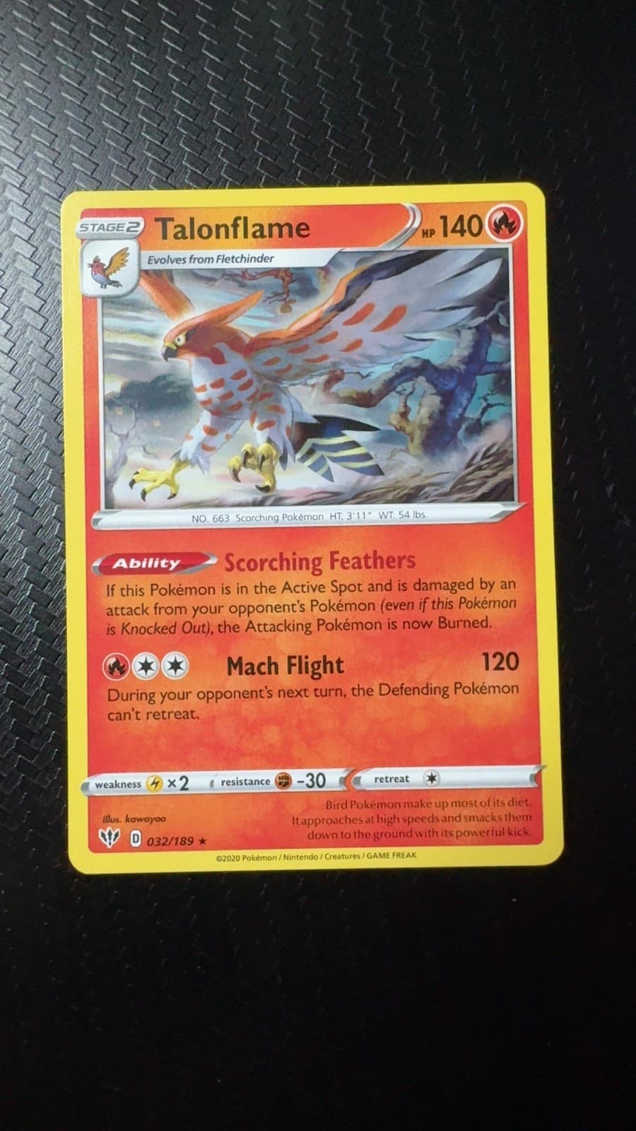 Talonflame 032/189 Rare Darkness Ablaze Pokemon Near Mint