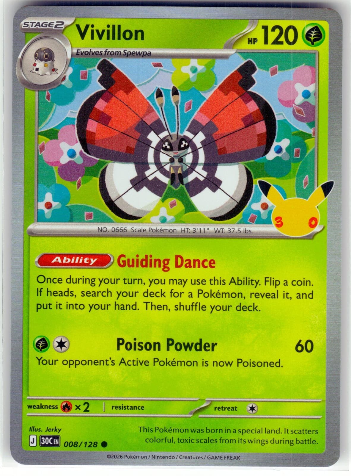 Vivillon 008/128 30th Celebration NM Pokemon TCG