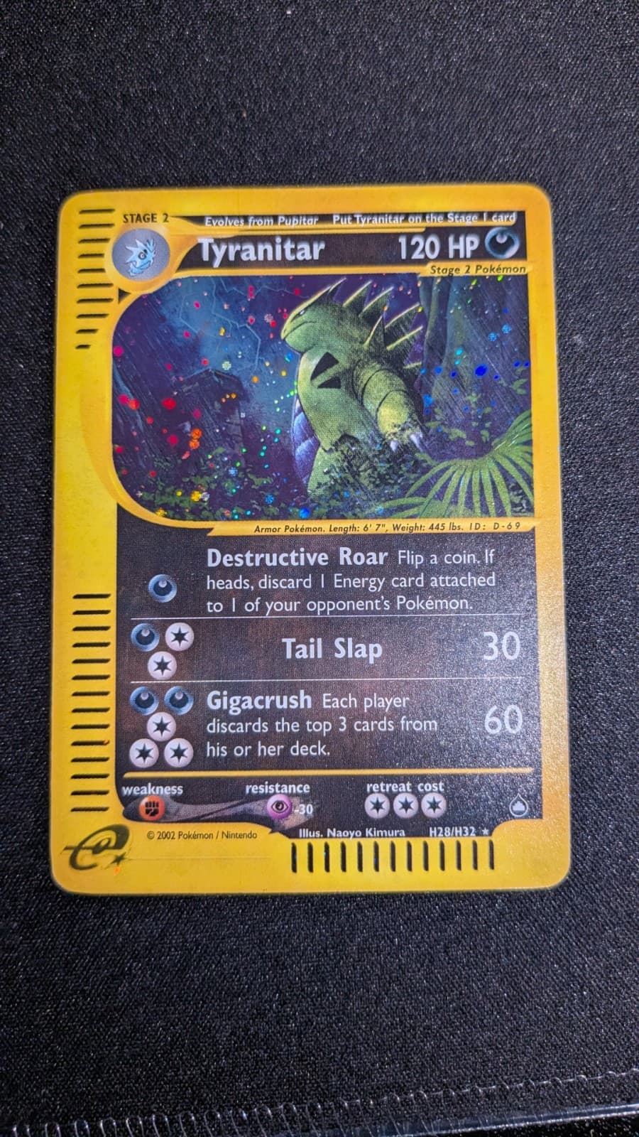Pokémon TCG Tyranitar Aquapolis Holo Card H28/32 E Reader 2003 MP