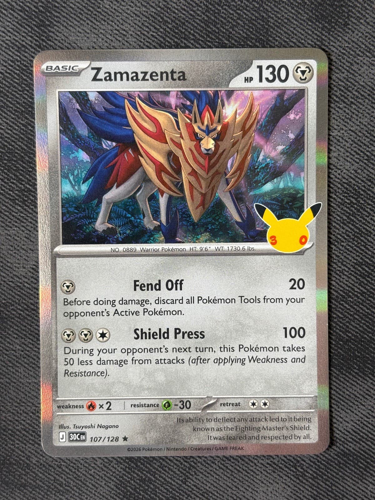 Zamazenta 107/128 Rare ME: 30th Celebration Pokemon Holo Near Mint