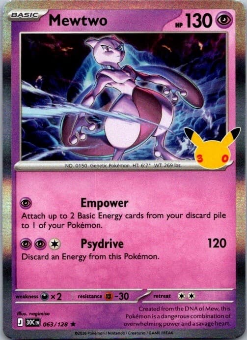 Mewtwo Holo ME: 30th Celebration 063/128 Pokemon NM