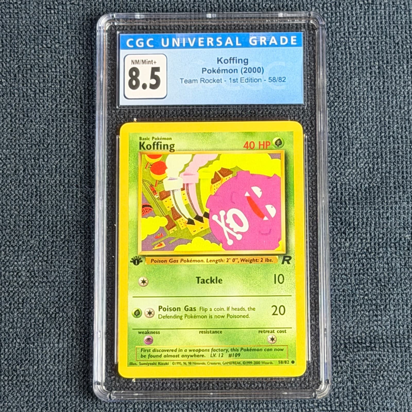 Pokemon Koffing 58/82 1st Ed. CGC 8.5 NM/M+ Blue Label TCG 2000 Team Rocket WotC
