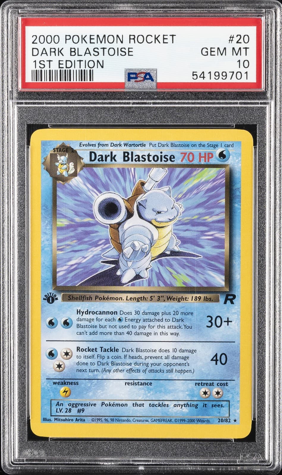 2000 POKEMON ROCKET 1ST EDITION #20 DARK BLASTOISE PSA 10