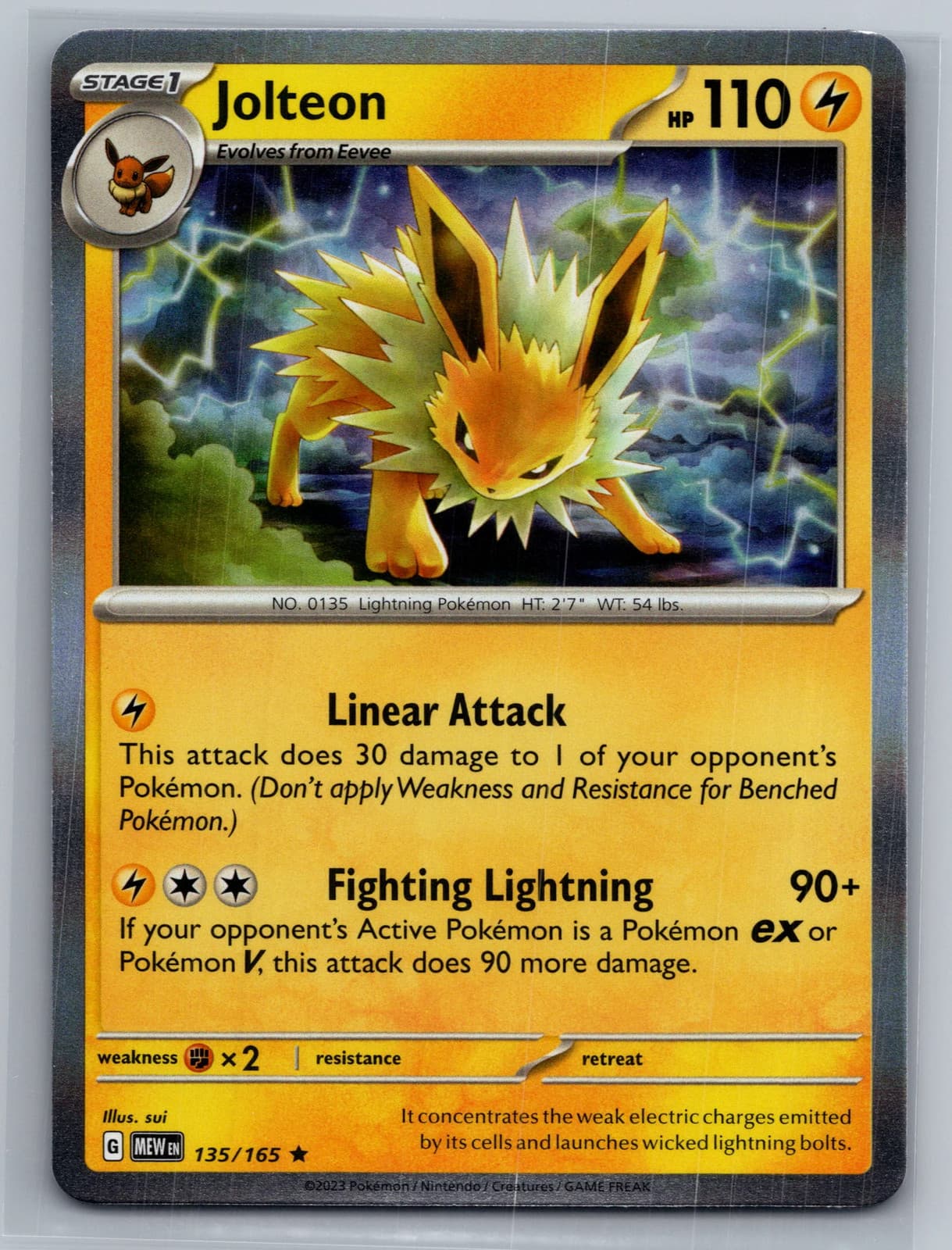 Jolteon 135/165 Scarlet & Violet 151 Holo Rare Pokemon TCG NM — photo 1 of 2
