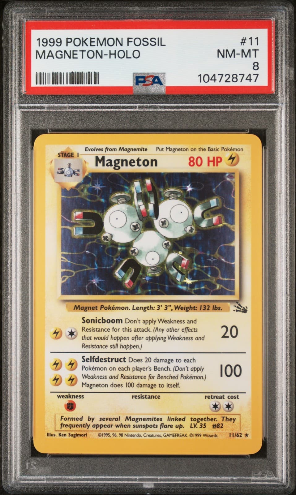 1999 POKEMON FOSSIL #11 MAGNETON-HOLO PSA 8