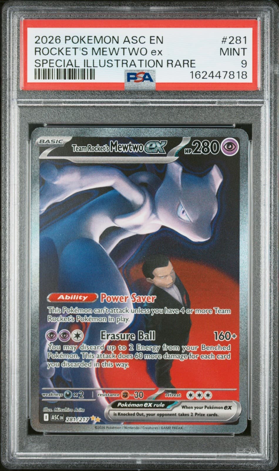 2026 Pokemon Team Rocket's Mewtwo ex #281/217 Special Illustration Rare PSA 9