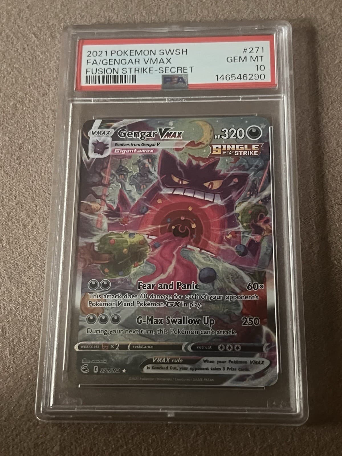 2021 Pokemon SWSH Fusion Strike Secret #271 FA Gengar VMax PSA 10 GEM MINT