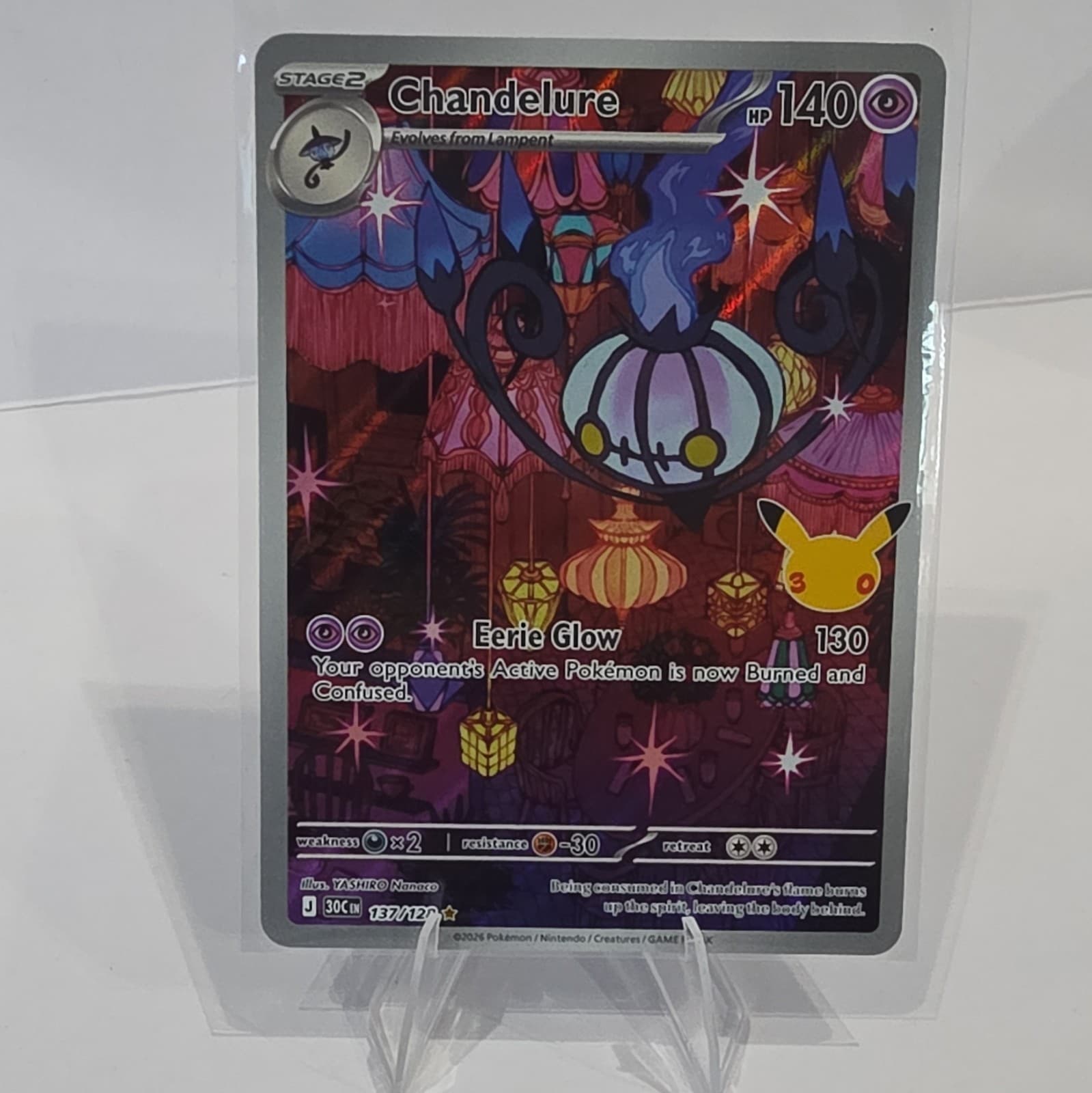Pokemon Chandelure 137/128 Me: 30th Celebration Holo Illustration Rare