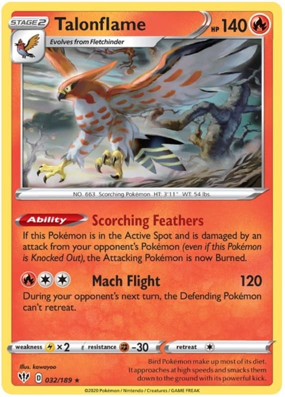 Talonflame - 032/189 - Rare (Hp) Darkness Ablaze - Fire Pokémon