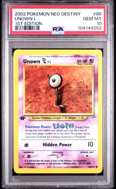 Pokemon Unown L Neo Destiny 1st Edition #86 PSA 10 Gem Mint