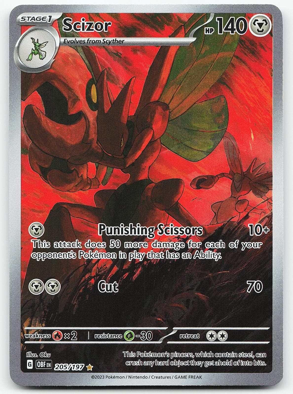 Pokemon Scizor 205/197 Obsidian Flames Illustration Rare Holo NM