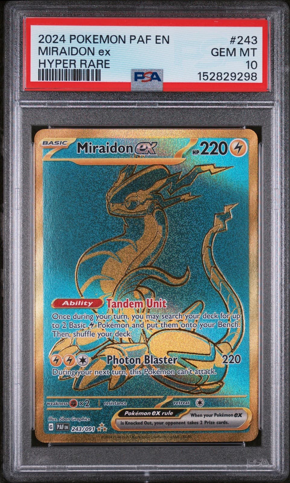2024 POKEMON PAF EN-PALDEAN FATES HYPER RARE #243 MIRAIDON EX PSA 10