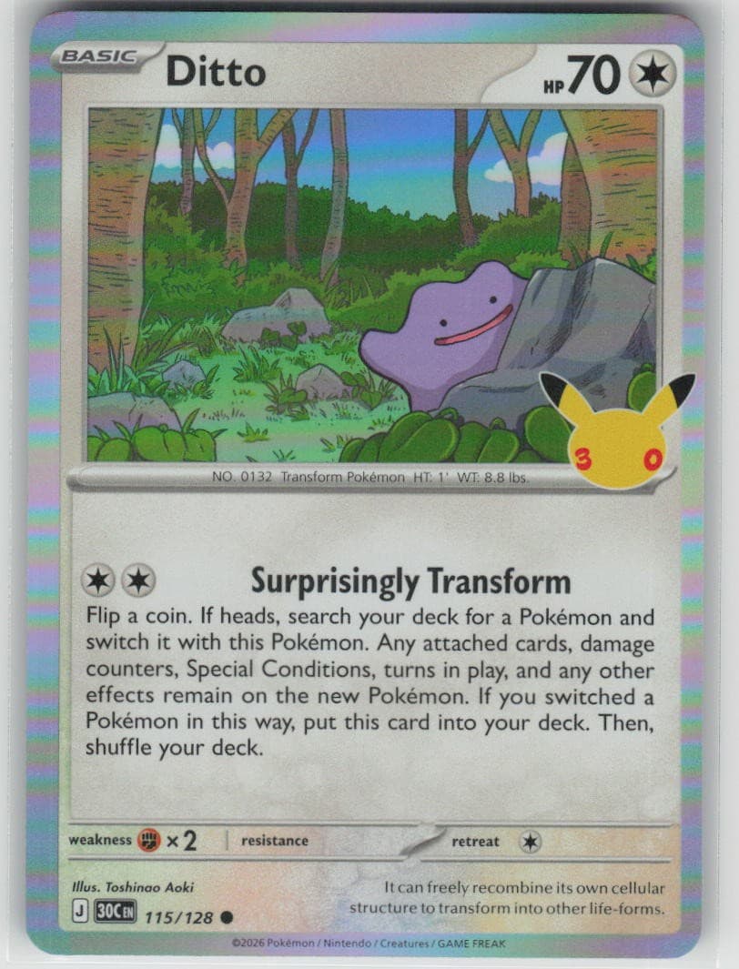 Ditto 115/128 Common ME: 30th Celebration Pokemon Holo Near Mint