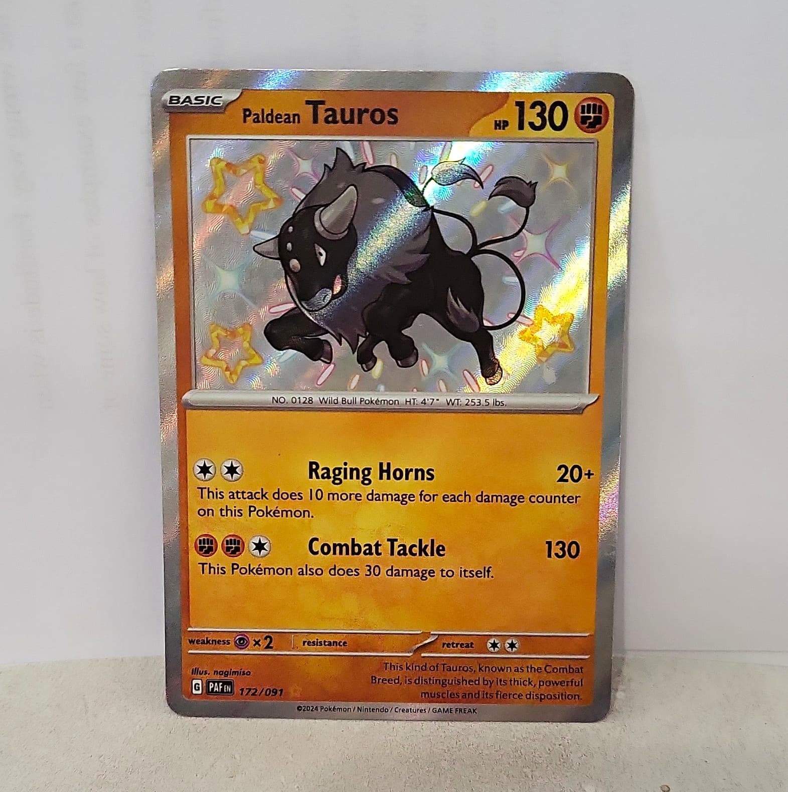 Paldean Tauros 172/091 SV Paldean Fates Shiny Rare Holo English Basic 130 HP