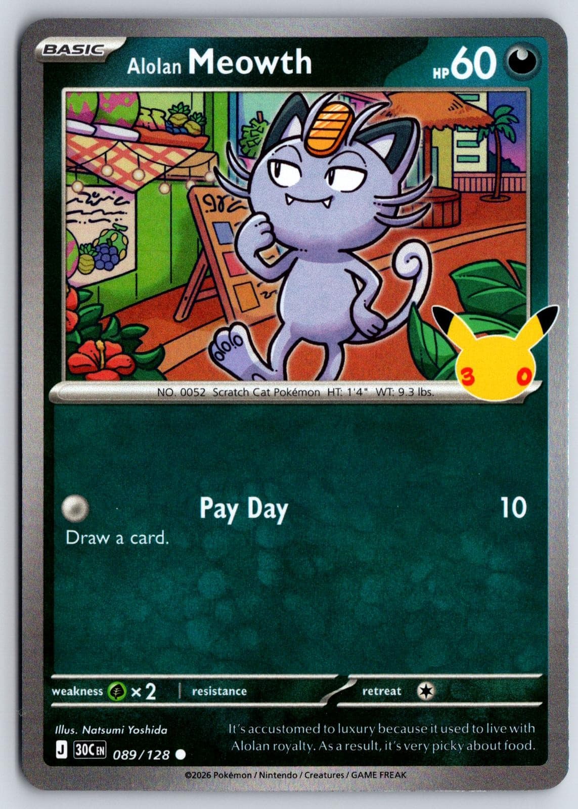 Alolan Meowth 089/128 Holo Common ME: 30th Celebration Pokemon Near Mint