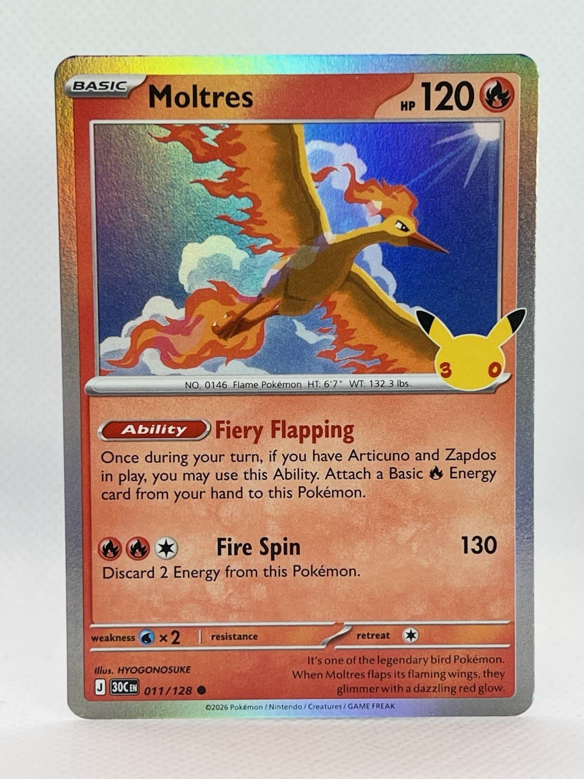 Moltres 11/128 TCG ME: 30th Celebration Holo Pokemon TCG