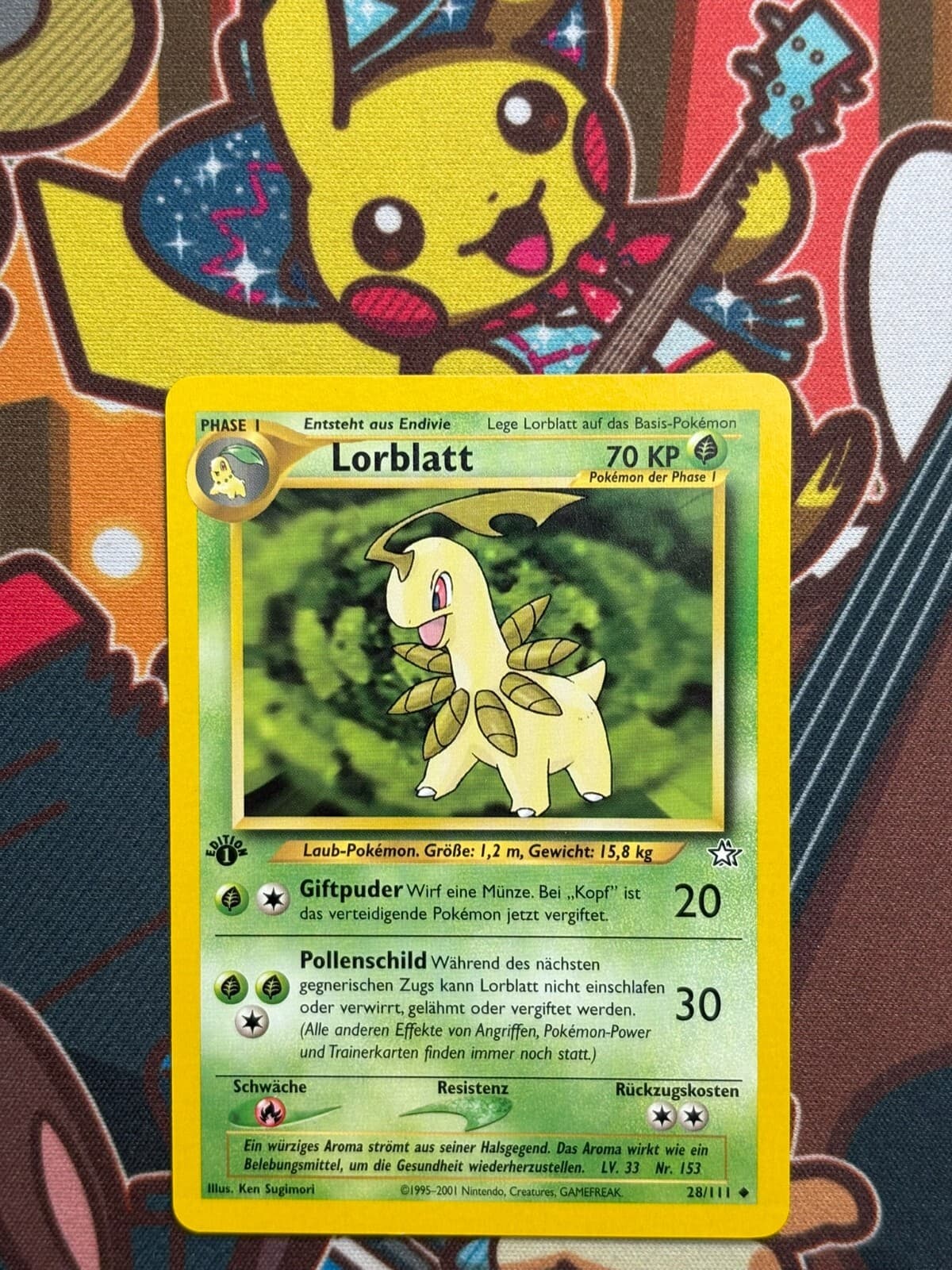 Lorblatt 1. Edition 28/111 Neo Genesis deutsch Pokemon Karten NM+