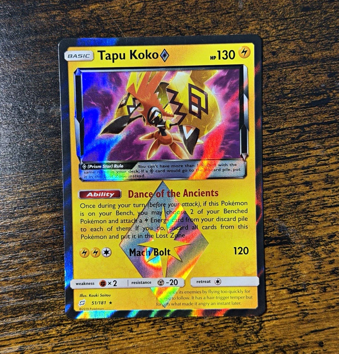 The Pokémon Company Tapu Koko Prism Star 51/181 SM Team Up Holo ENG 130 HP