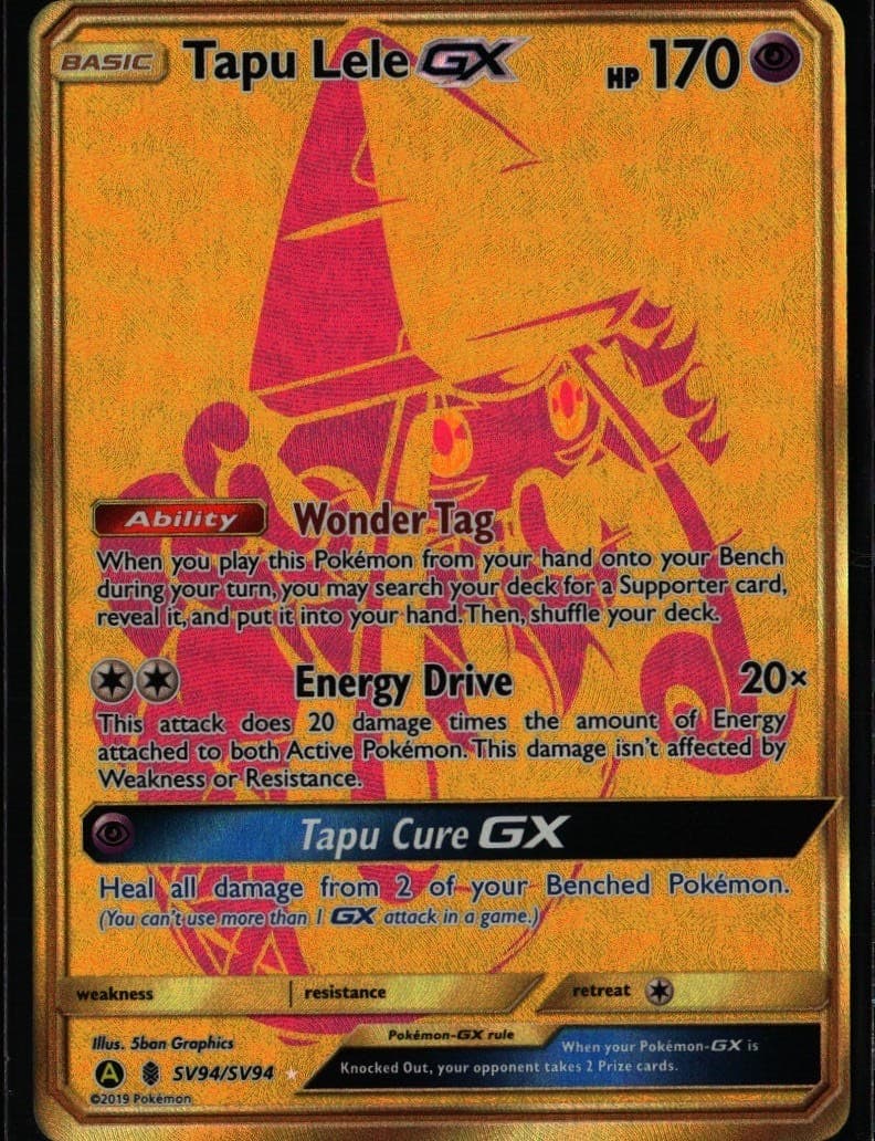 Tapu Lele GX Shiny Holo Rare Hidden Fates Shiny Vault SV94/SV94 Psychic Pokemon