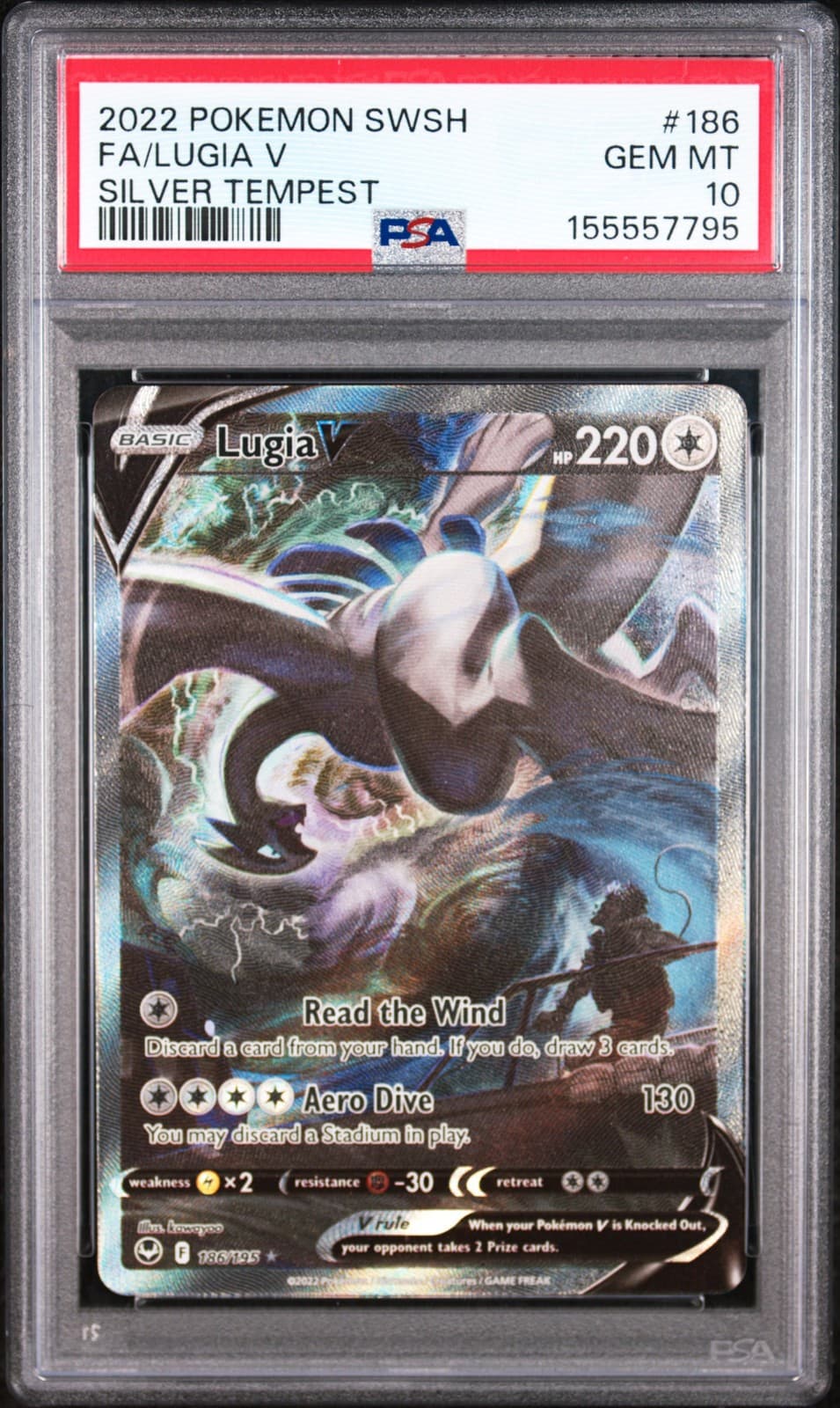 2022 POKEMON SWORD & SHIELD SILVER TEMPEST #186 FULL ART/LUGIA V PSA 10