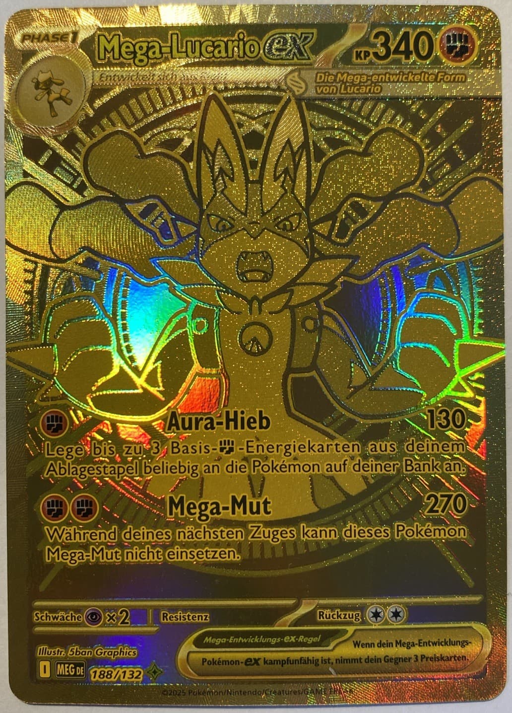 Pokemon Mega-Lucario ex GOLD | Deutsch 188/132 Mega-Entwicklung | Near Mint