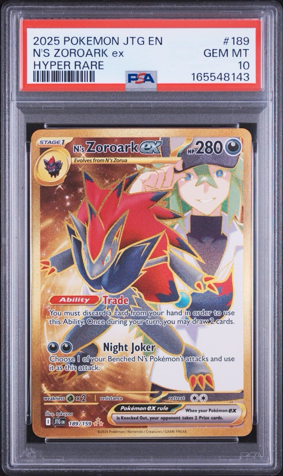 N's Zoroark ex PSA 10 GEM MINT 💎 GOLD Hyper Rare Full Art Holo 189/159 (2025)