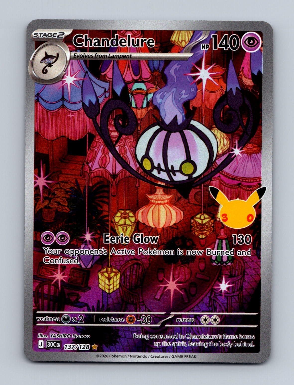 CHANDELURE 137/128 IR ME: 30TH CELEBRATION POKEMON HOLO NM/M