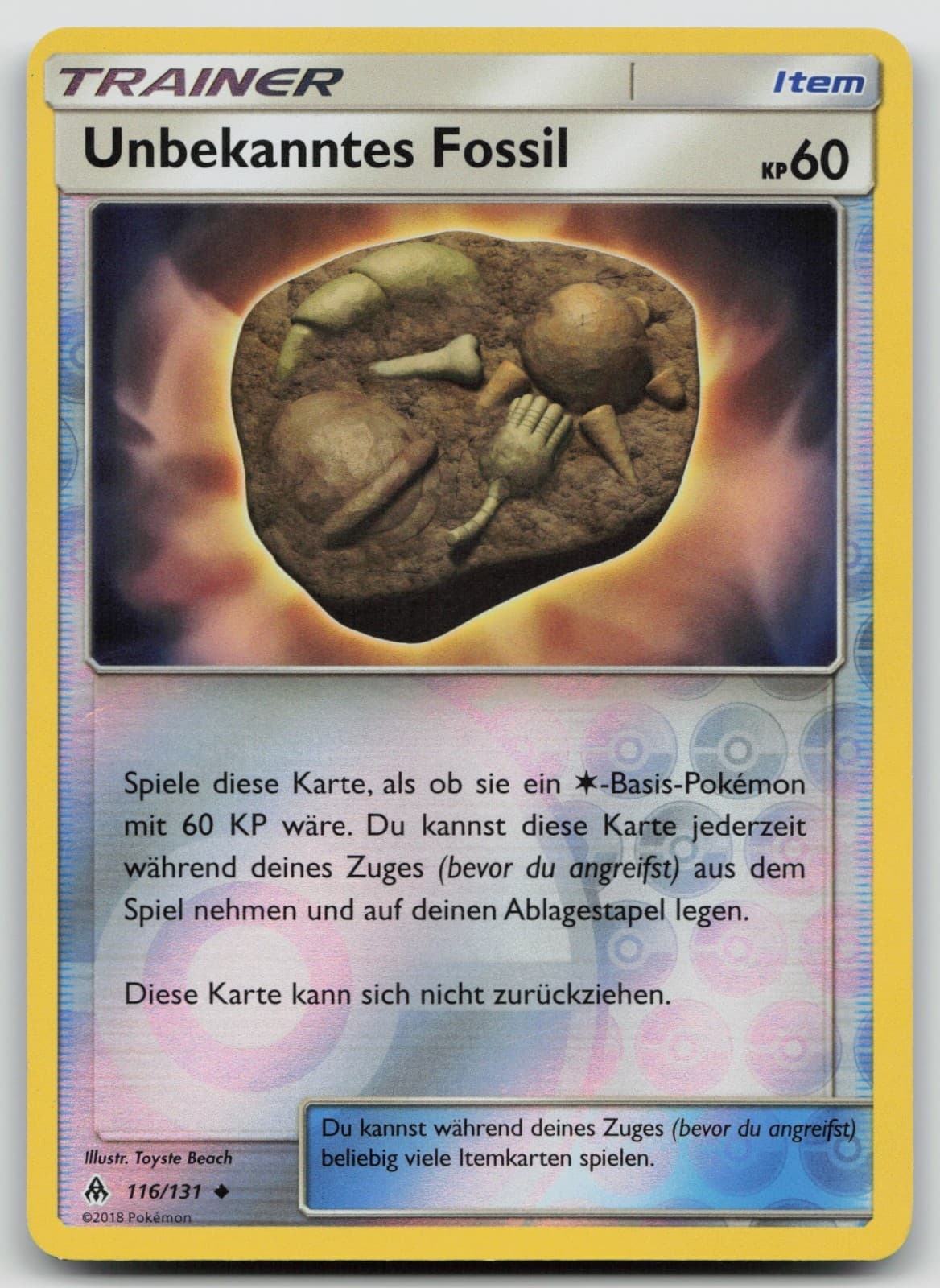 Unbekanntes Fossil 116/131 Rev Holo - Silberne Sturmwinde - DE - EXC - Pokemon