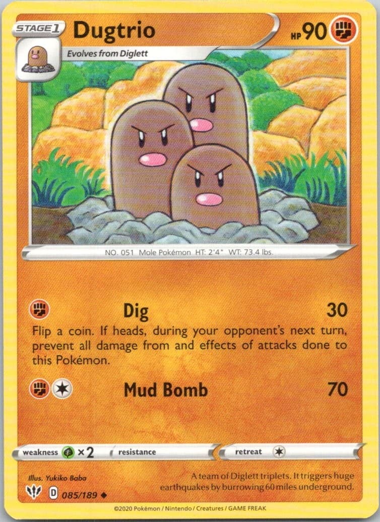 Dugtrio #85/189 (LP) SWSH03: Darkness Ablaze SWSH03 Pokemon