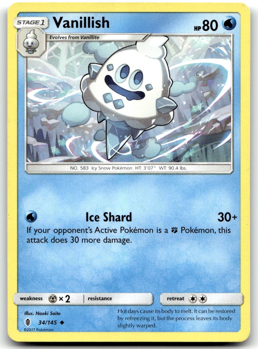 Vanillish 34/145 SM - Guardians Rising Uncommon Normal Pokemon TCG LP