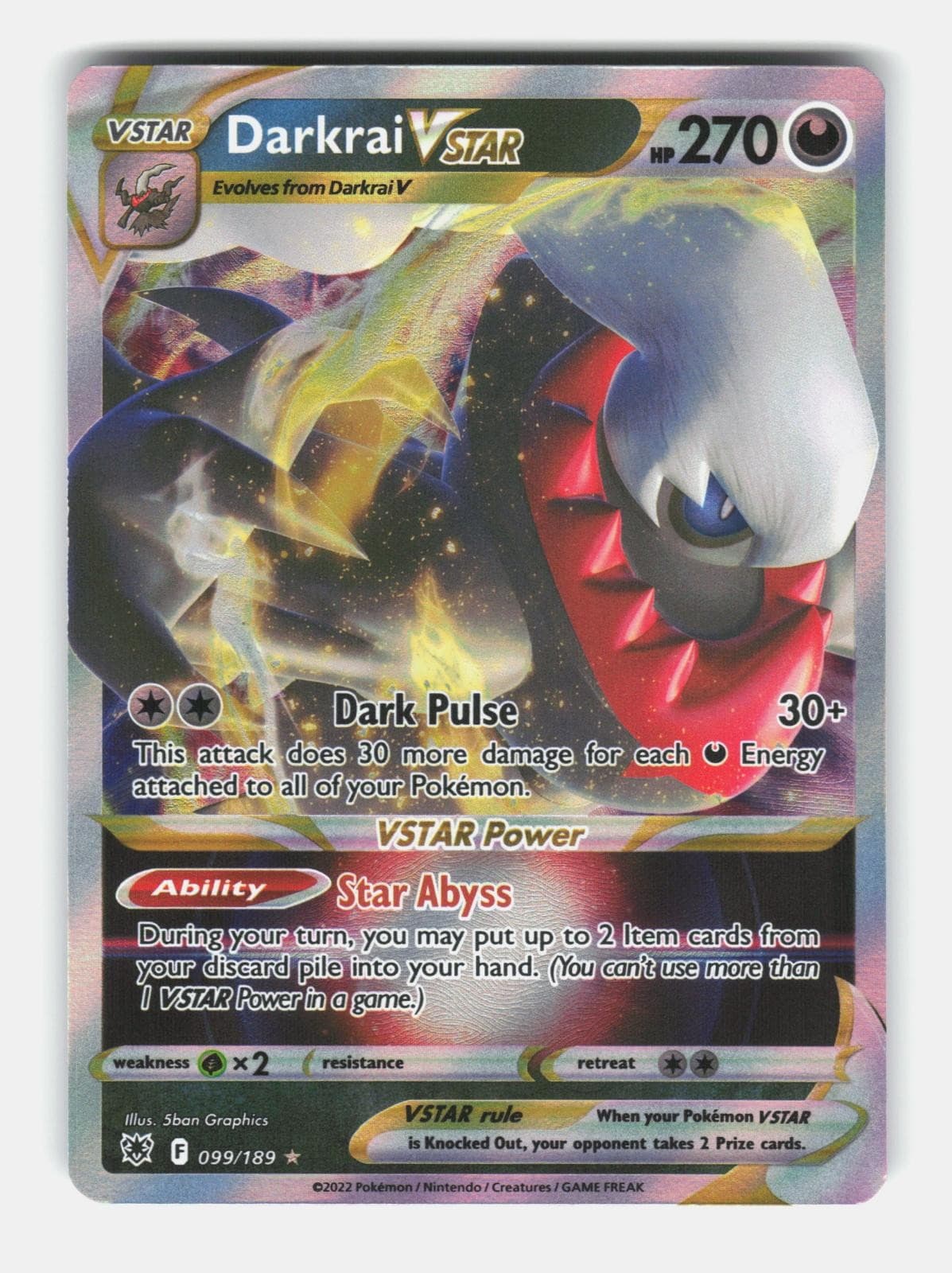 Darkrai VSTAR 099/189 Holo VSTAR Rare Astral Radiance Pokemon Near Mint
