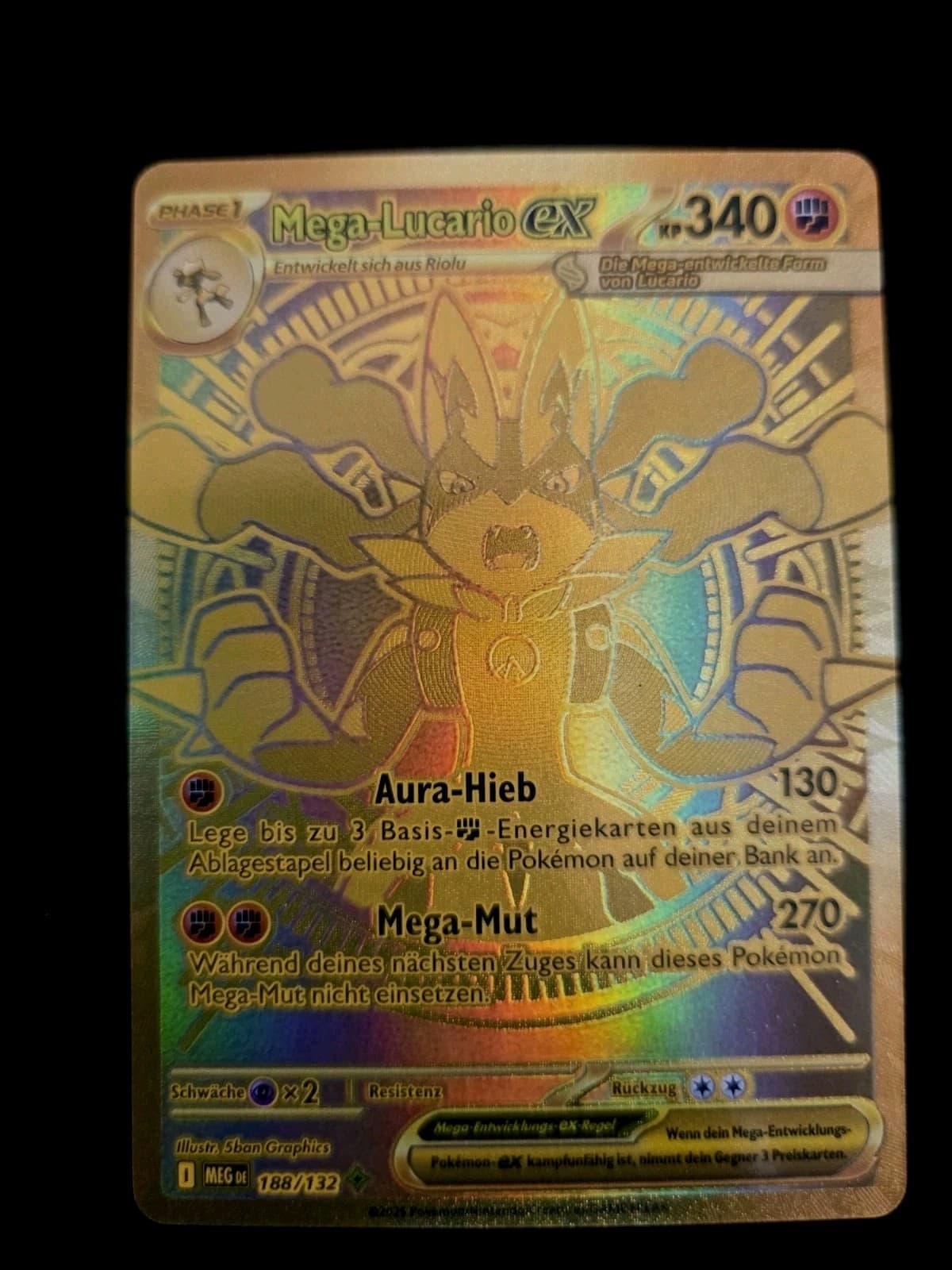 Mega-Lucario Ex 188/132 Mega Entwicklung DE Gold - Hyper Rare NM - Pokemon