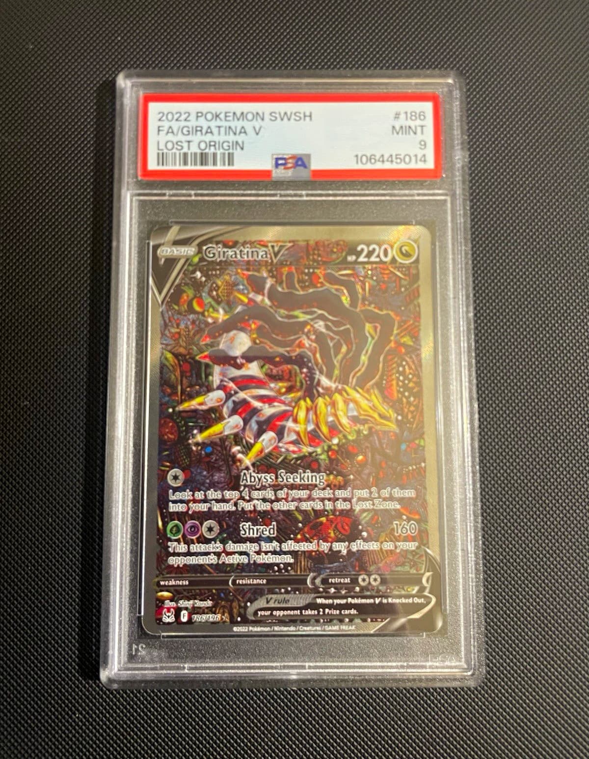 Pokemon SWSH11 Lost Origin Giratina V 186/196 Alt Full Art Holo PSA 9