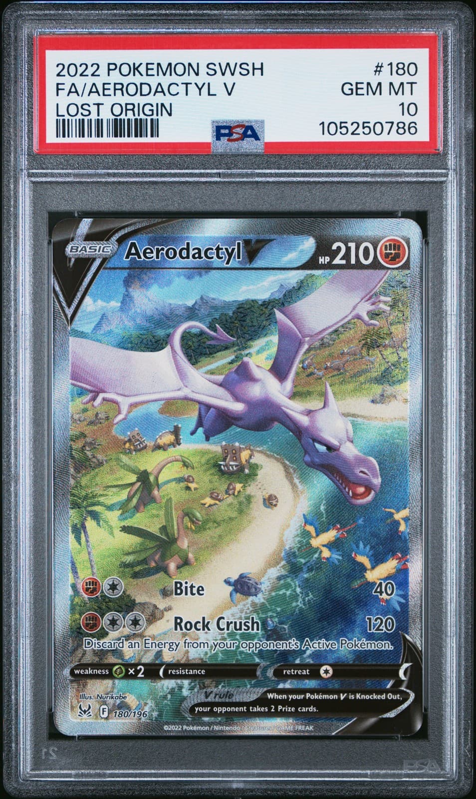 2022 POKEMON SWORD & SHIELD LOST ORIGIN #180 FULL ART/AERODACTYL V PSA 10