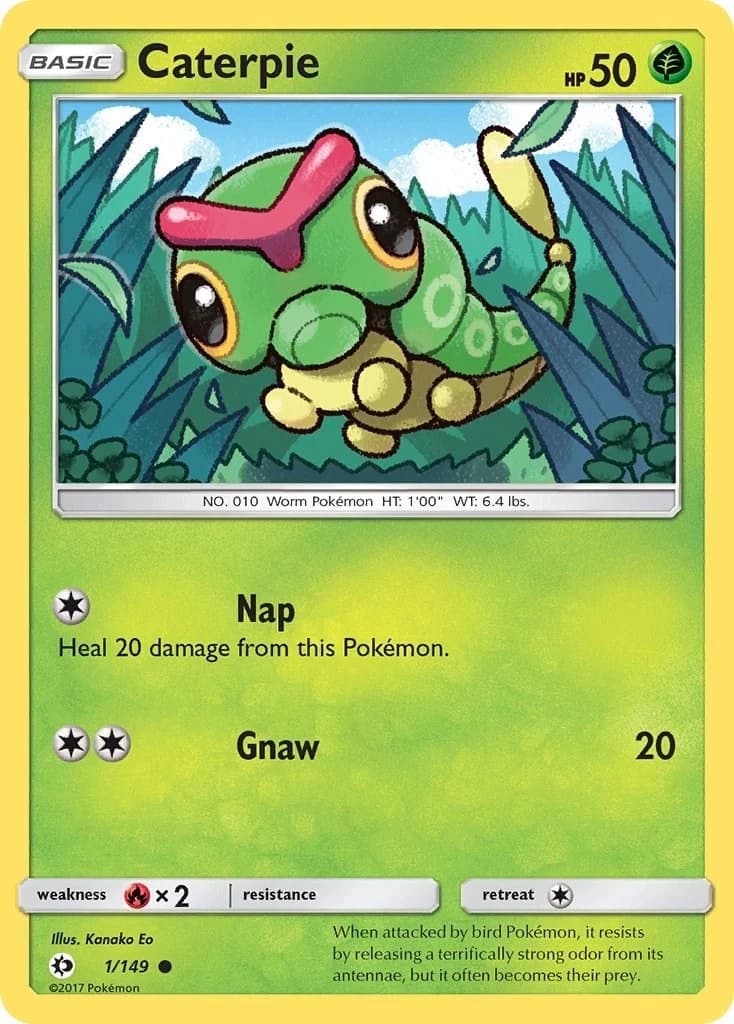 Pokemon CATERPIE Sun & Moon Base Set 1/149 NM/Mint PACK FRESH