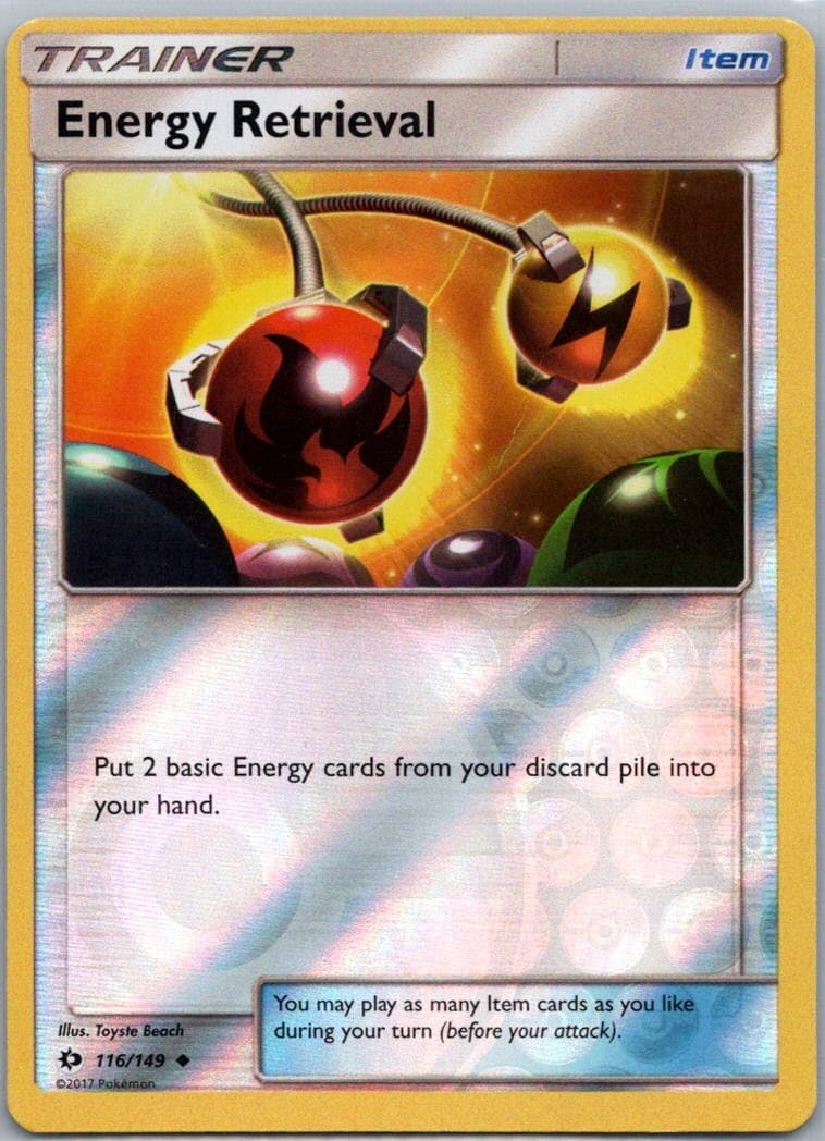 Pokemon TCG Energy Retrieval 116/149 Sun Moon Rev Holo NM