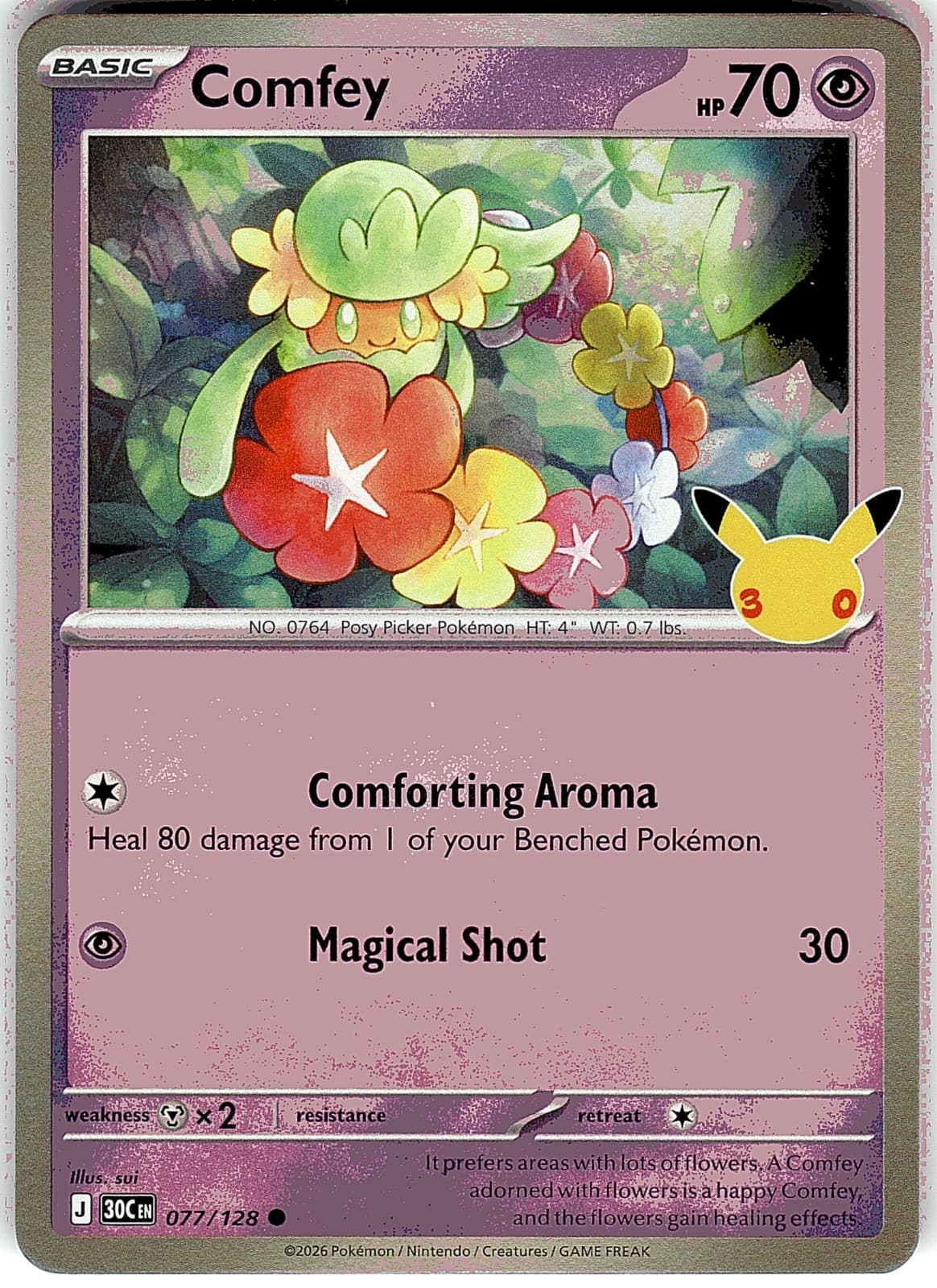Comfey 077/128 ME: 30th Celebration Pokemon Holo Near Mint