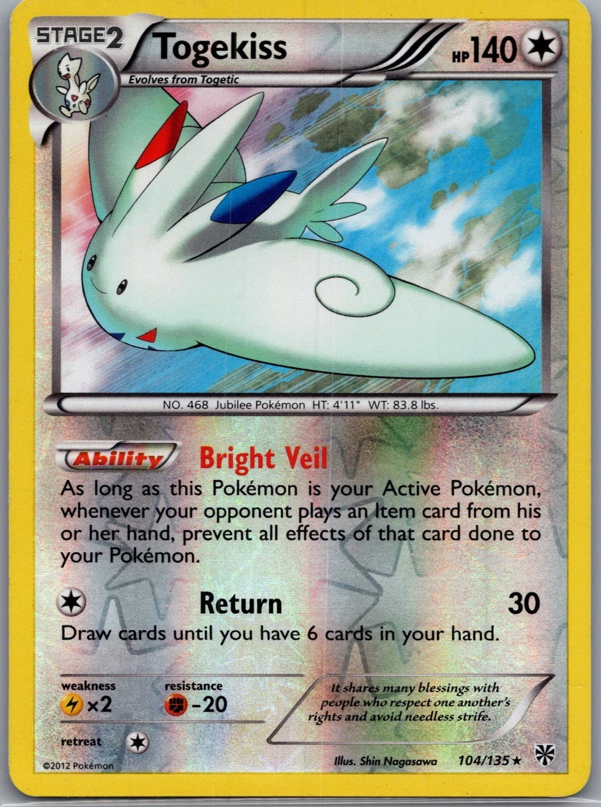 Togekiss Holo Rare Plasma Storm 104/135
