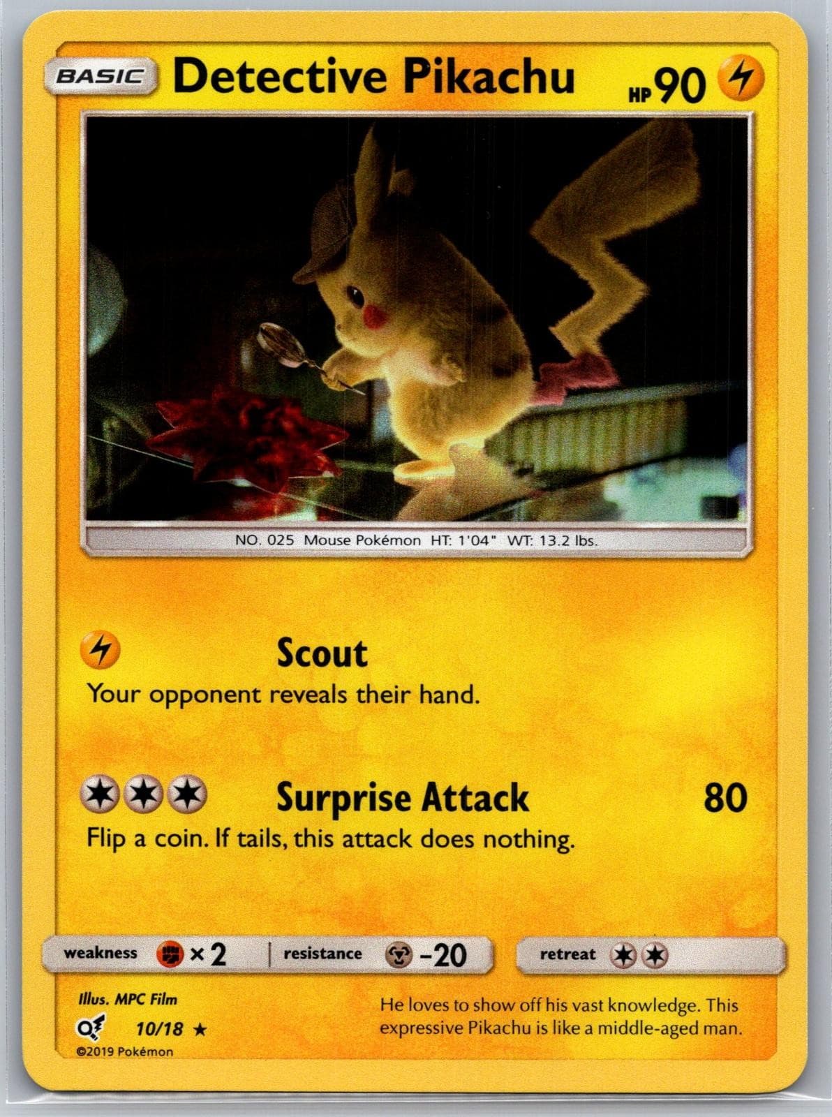 Detective Pikachu 10/18 Rare Detective Pikachu Pokemon Holo Lightly Played