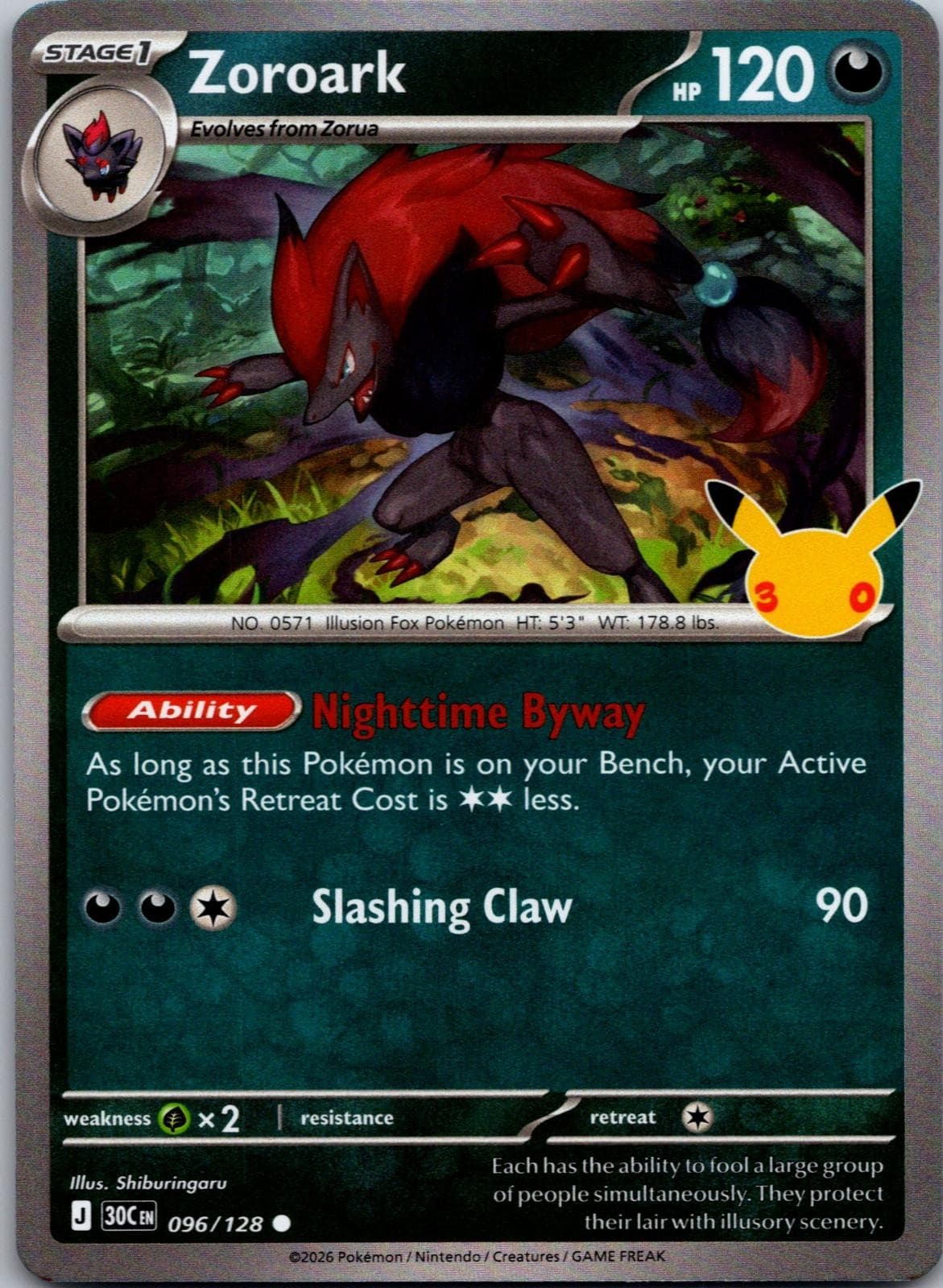 Zoroark Holo ME: 30th Celebration 096/128 NM Pokemon