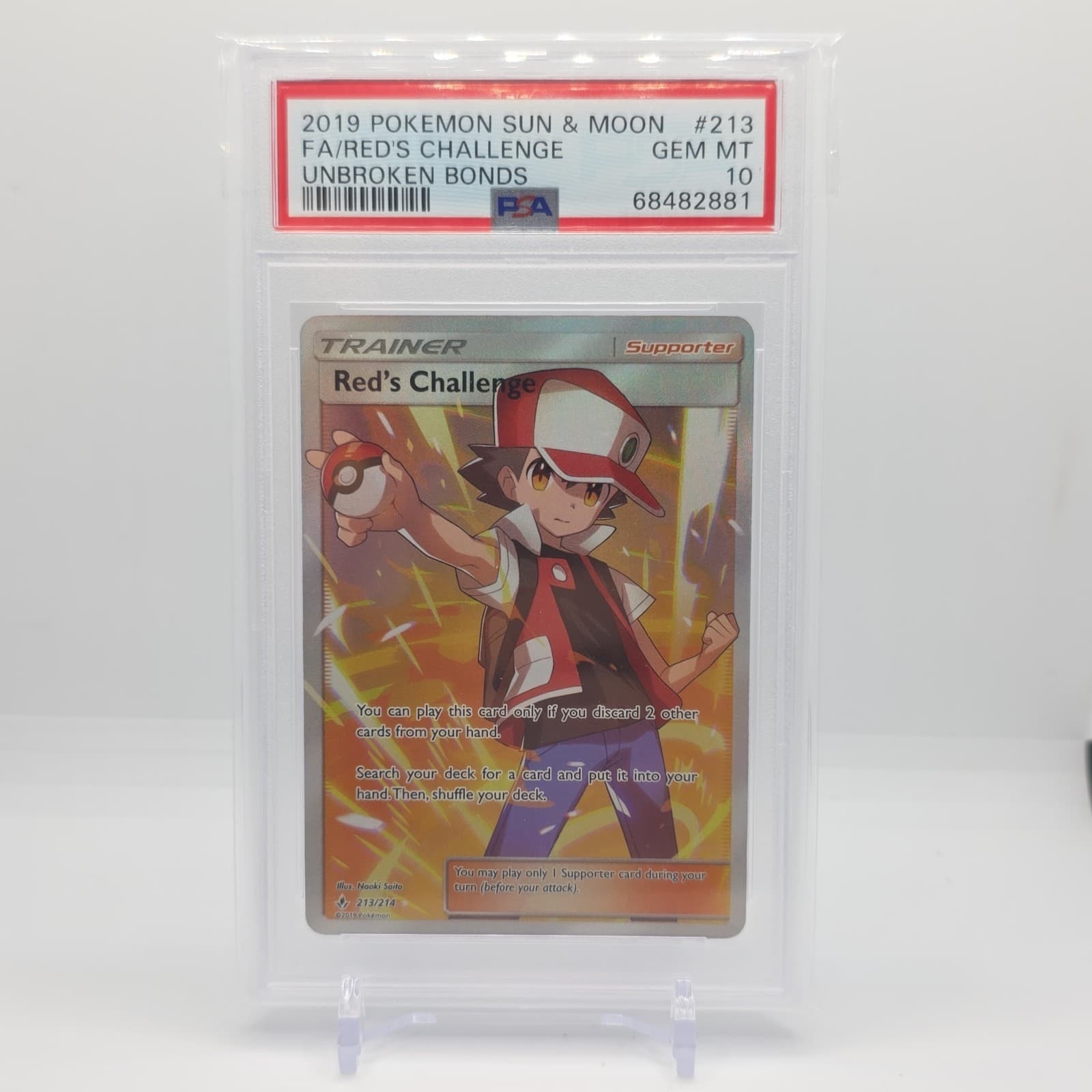 2019 Pokemon TCG Red's Challenge Full Art Holo Unbroken Bonds 213/214 PSA 10 EN