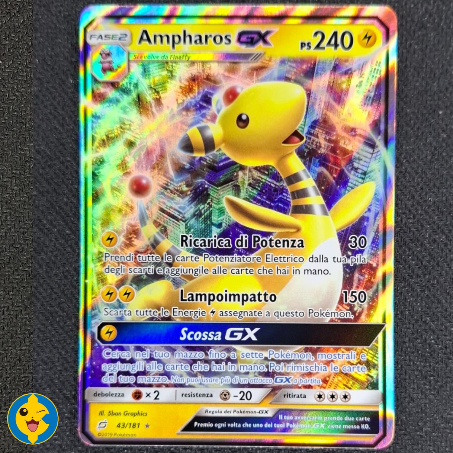 AMPHAROS GX 43/181 - Carta Pokemon GIOCO DI SQUADRA - ITALIANO - NEAR MINT