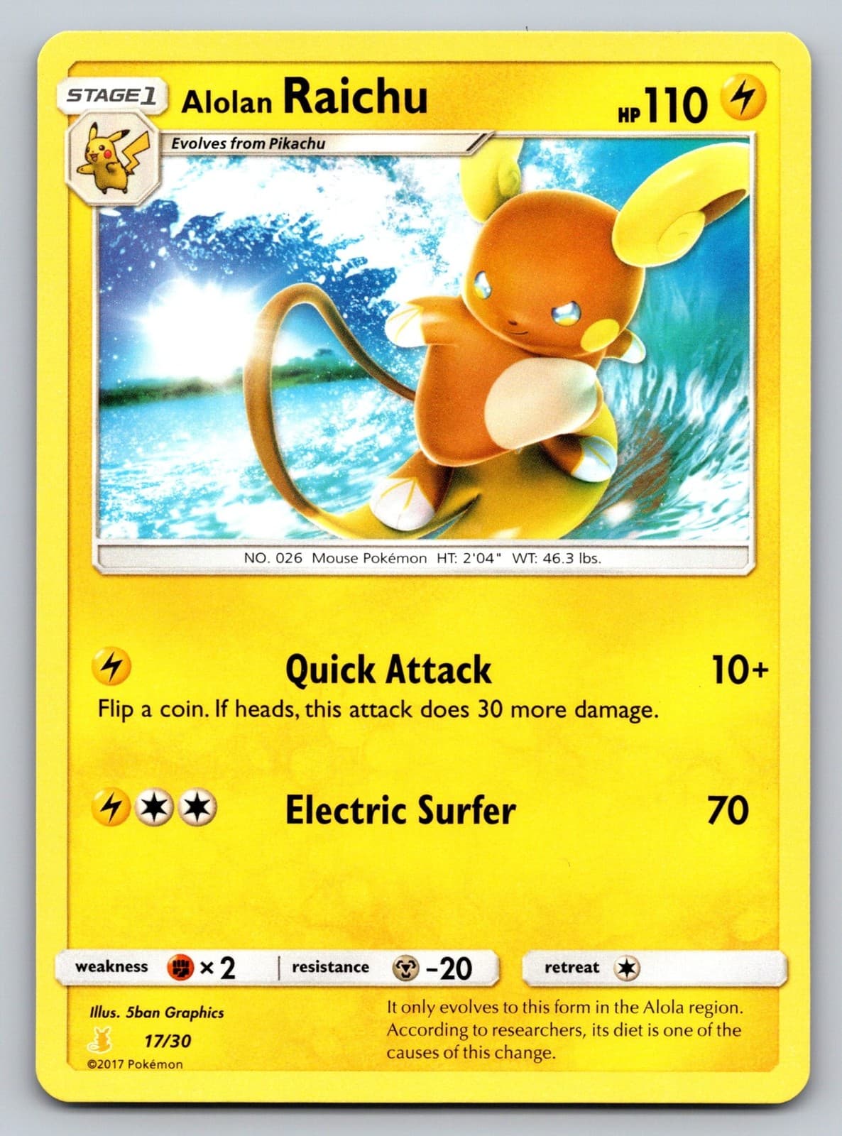 Alolan Raichu (#17 Non-Holo) 17/30 SM Trainer Kit: Lycanroc... Pokemon Card - NM