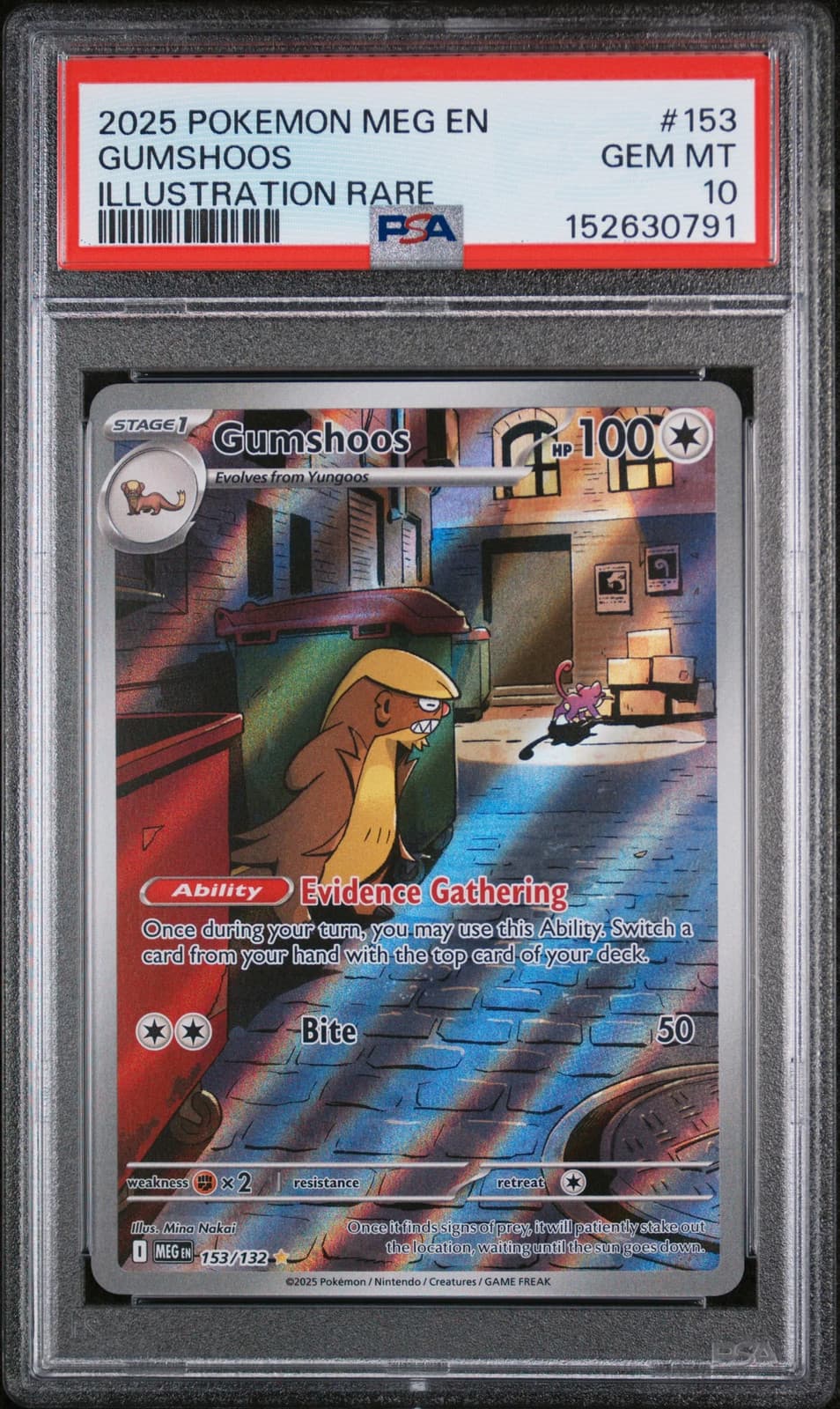 2025 Pokemon Meg EN-Mega Evolution Gumshoos Illustration Rare PSA 10 #153