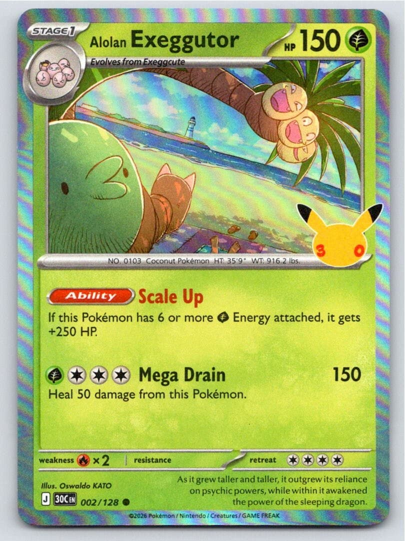 POKEMON ME: 30TH CELEBRATION ALOLAN EXEGGUTOR 002/128 HOLO C NM A102247 FREE S&H