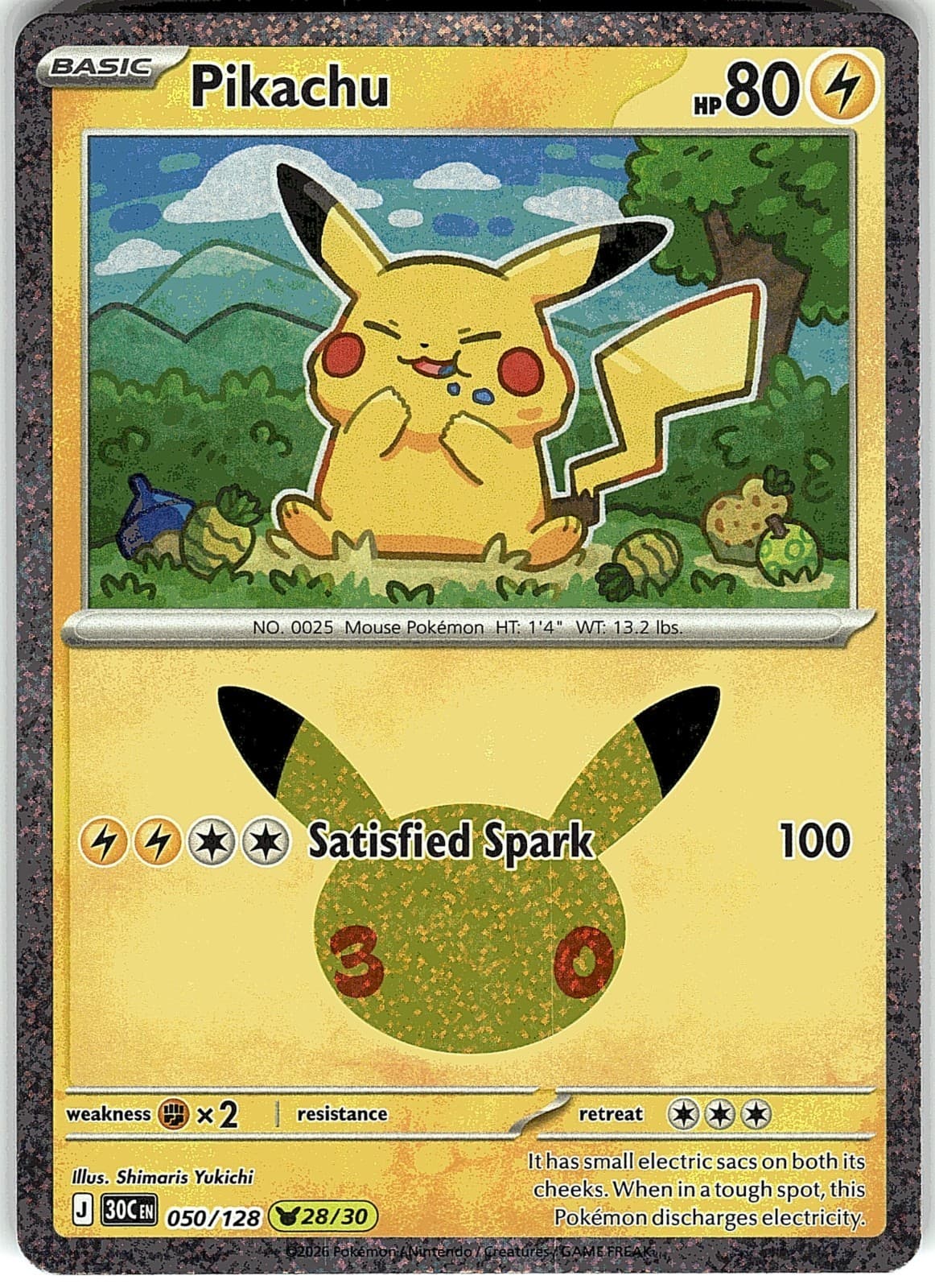 Pikachu (28/30) 50/128 30th Celebration Holo Rare NM Pokemon TCG